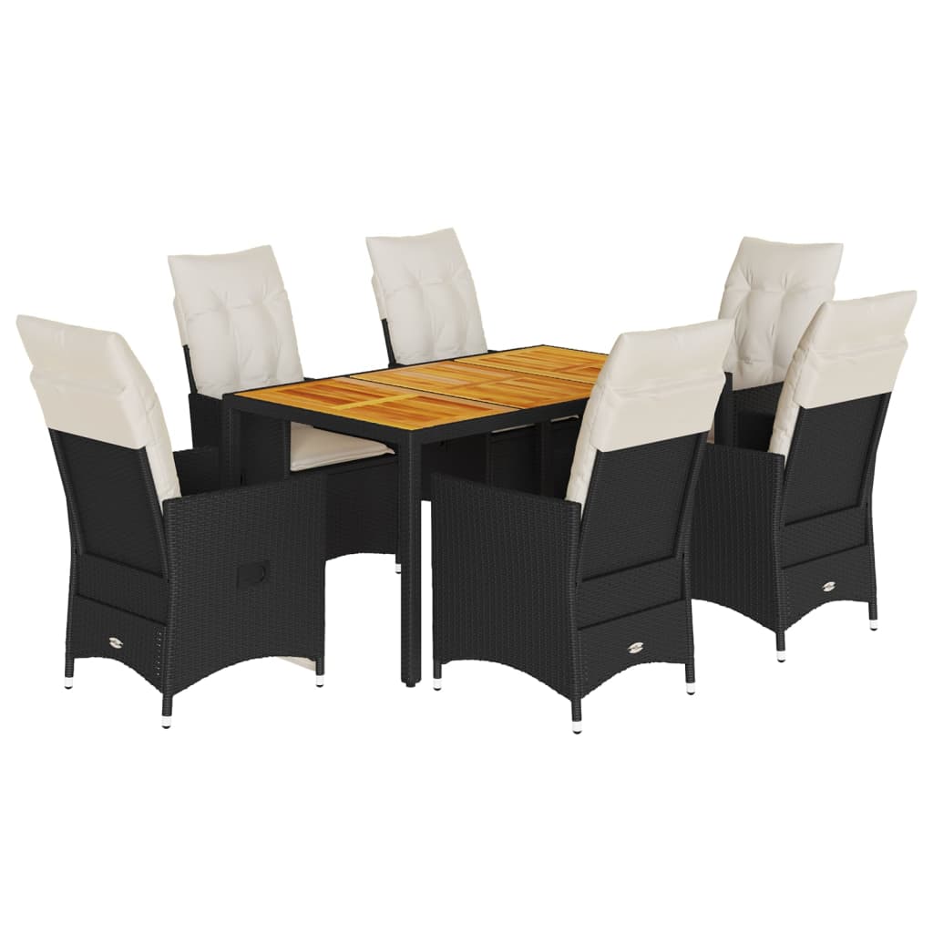 vidaXL 3-delige Bistroset met kussens poly rattan en acaciahout zwart