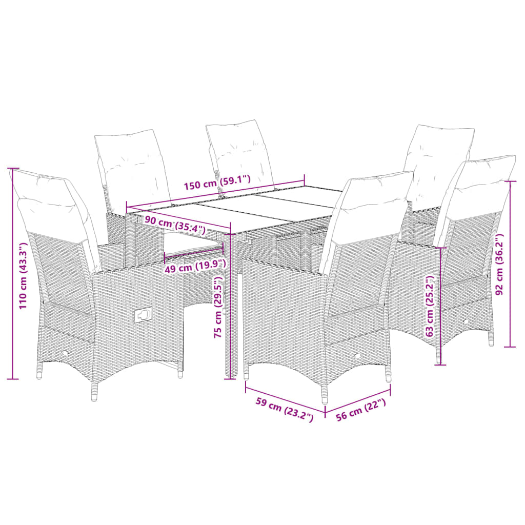 vidaXL 3-delige Bistroset met kussens poly rattan en acaciahout zwart