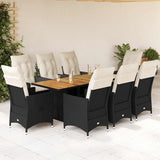 vidaXL 3-delige Bistroset met kussens poly rattan en acaciahout zwart