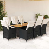 vidaXL 3-delige Bistroset met kussens poly rattan en acaciahout zwart