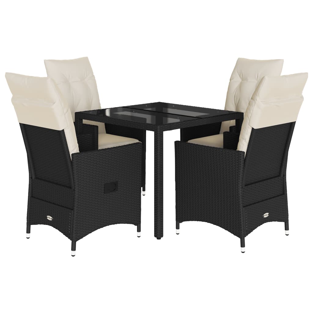 vidaXL 3-delige Bistroset met kussens poly rattan zwart