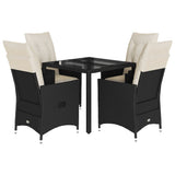 vidaXL 3-delige Bistroset met kussens poly rattan zwart
