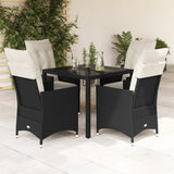 vidaXL 3-delige Bistroset met kussens poly rattan zwart