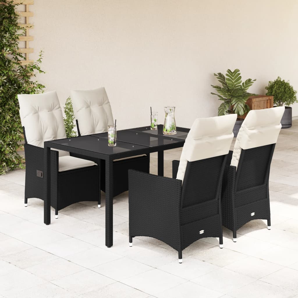 vidaXL 3-delige Bistroset met kussens poly rattan zwart