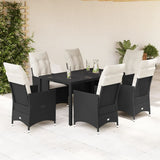 vidaXL 3-delige Bistroset met kussens poly rattan zwart
