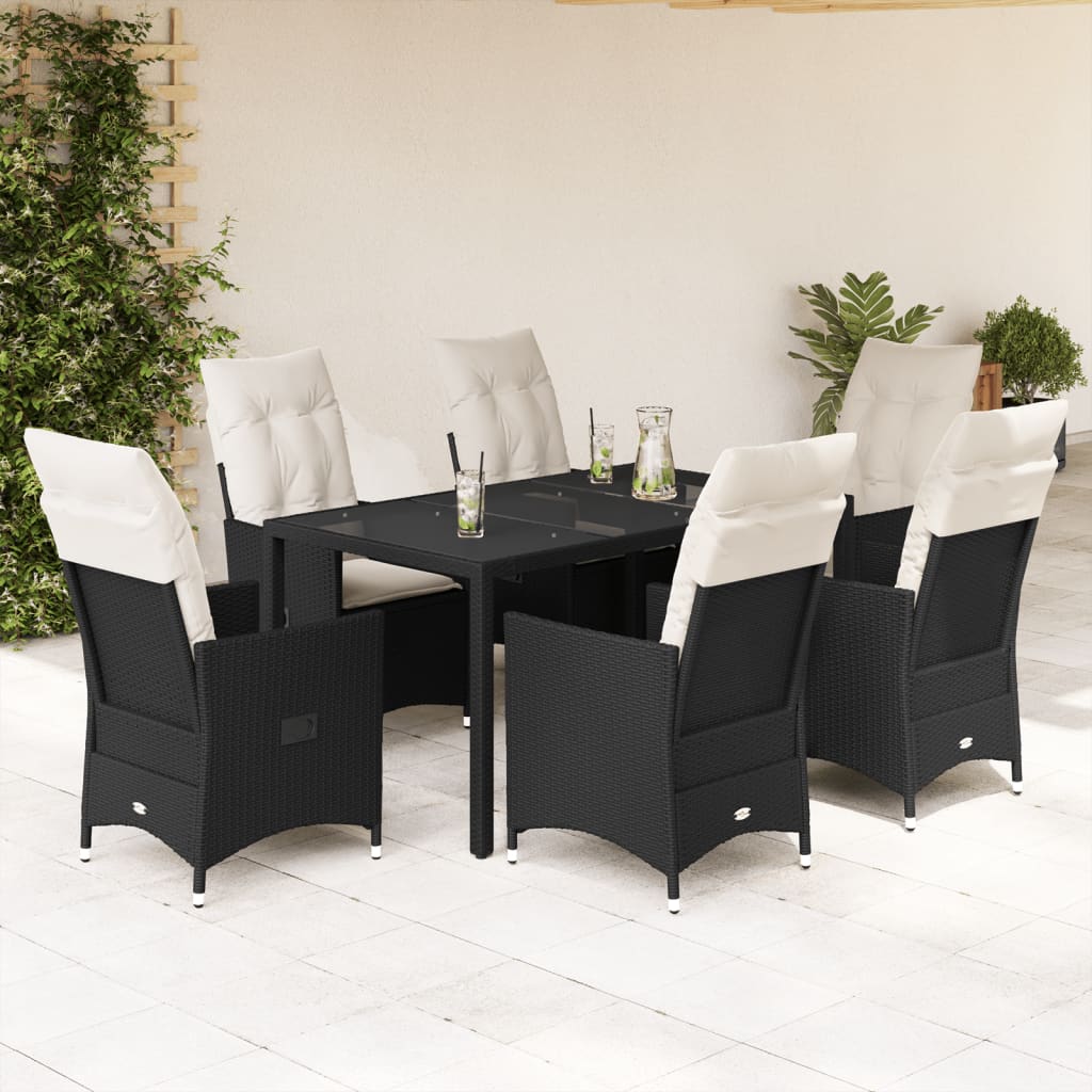 vidaXL 3-delige Bistroset met kussens poly rattan zwart