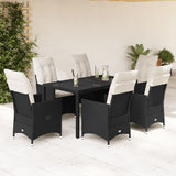 vidaXL 3-delige Bistroset met kussens poly rattan zwart