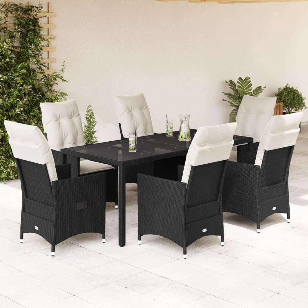 vidaXL 3-delige Bistroset met kussens poly rattan zwart