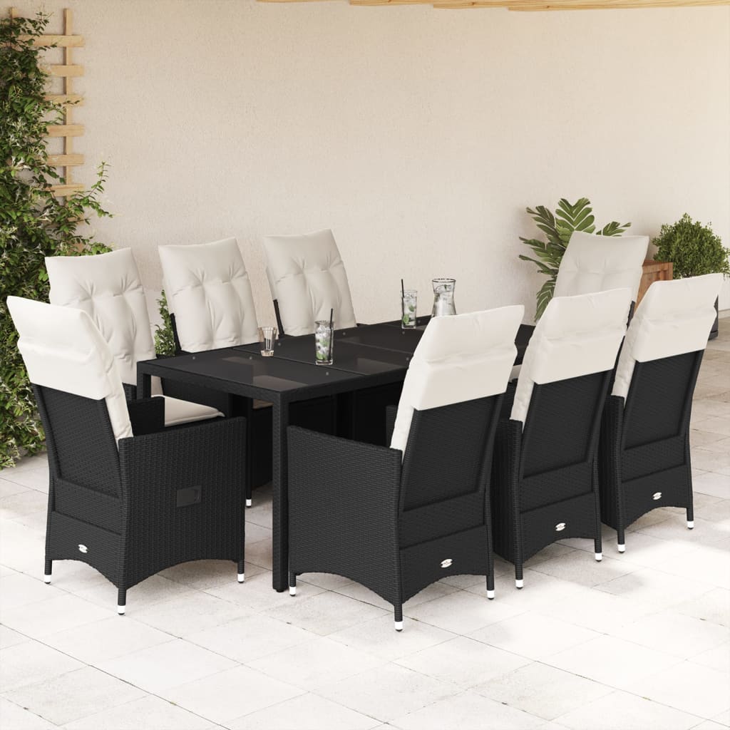 vidaXL 3-delige Bistroset met kussens poly rattan zwart