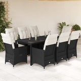 vidaXL 3-delige Bistroset met kussens poly rattan zwart