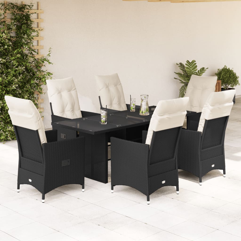 vidaXL 7-delige Tuinset met kussens poly rattan zwart