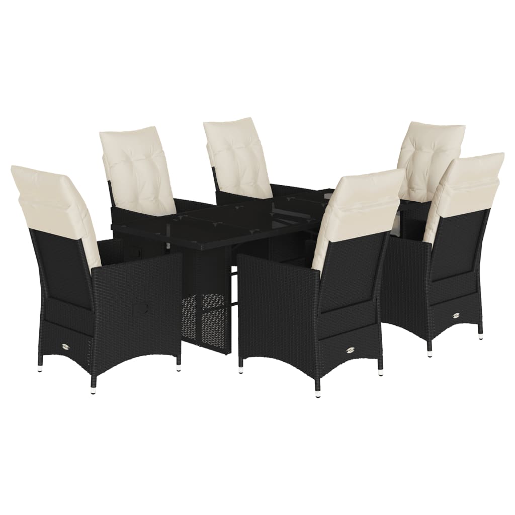 vidaXL 7-delige Tuinset met kussens poly rattan zwart