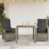 vidaXL 3-delige Bistroset met kussens poly rattan grijs