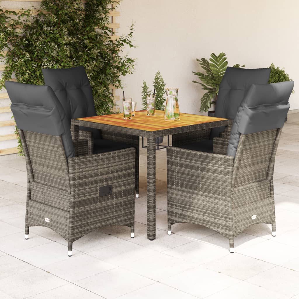 vidaXL 3-delige Bistroset met kussens poly rattan grijs