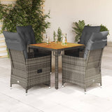 vidaXL 3-delige Bistroset met kussens poly rattan grijs