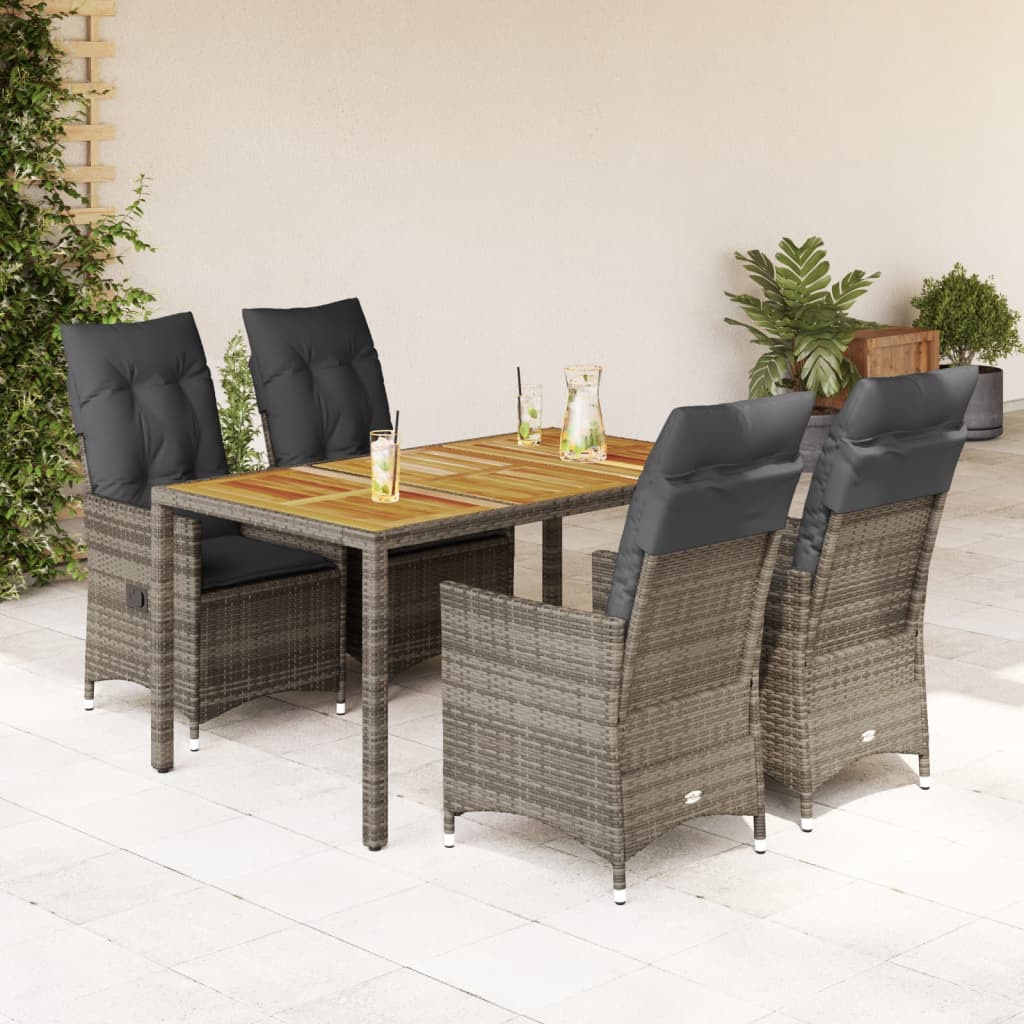 vidaXL 3-delige Bistroset met kussens poly rattan grijs