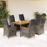 vidaXL 3-delige Bistroset met kussens poly rattan grijs