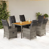 vidaXL 3-delige Bistroset met kussens poly rattan grijs
