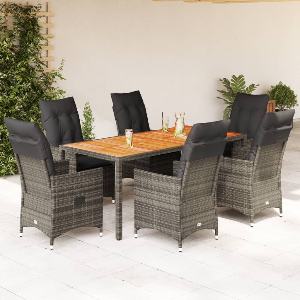 vidaXL 3-delige Bistroset met kussens poly rattan grijs