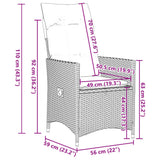 vidaXL 3-delige Bistroset met kussens poly rattan grijs