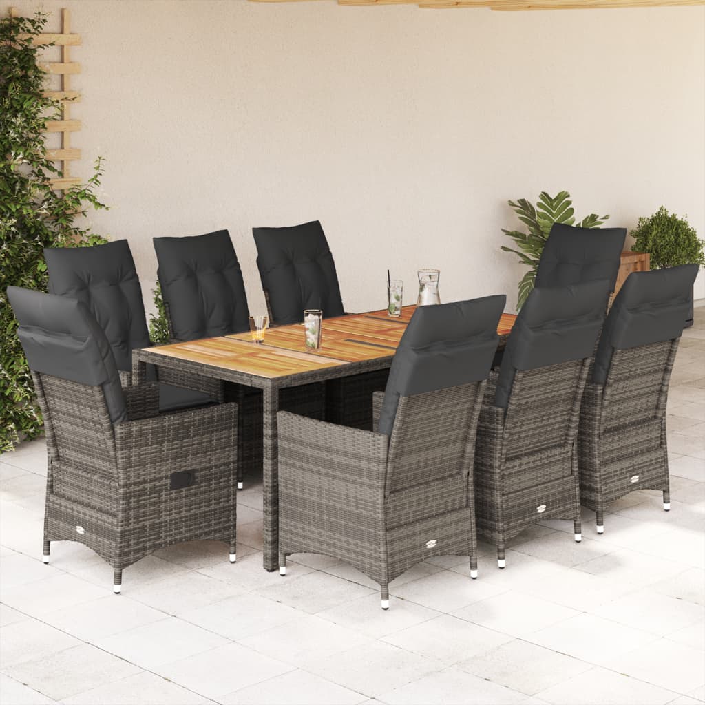 vidaXL 3-delige Bistroset met kussens poly rattan grijs