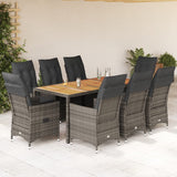 vidaXL 3-delige Bistroset met kussens poly rattan grijs