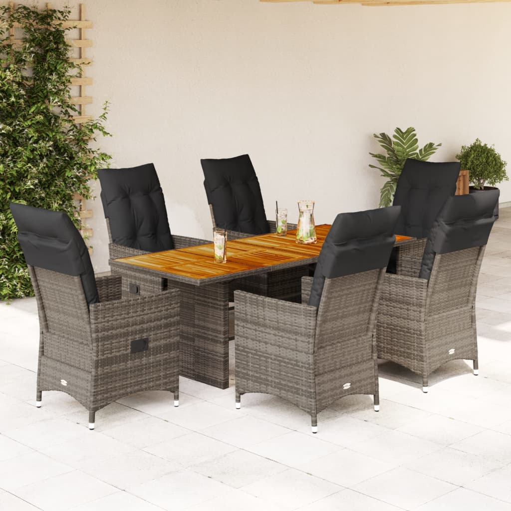 vidaXL 7-delige Tuinset met kussens poly rattan grijs