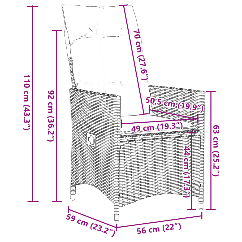 vidaXL 7-delige Tuinset met kussens poly rattan grijs