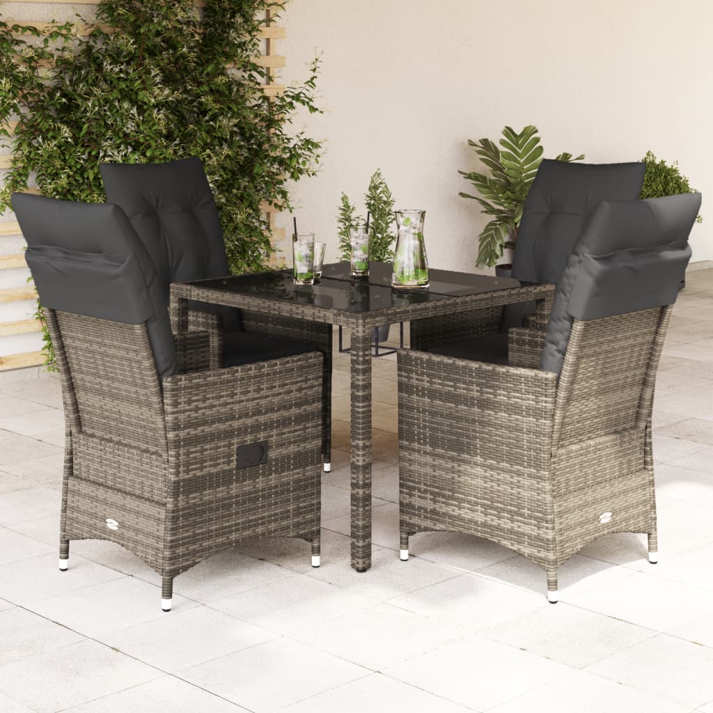 vidaXL 3-delige Bistroset met kussens poly rattan grijs