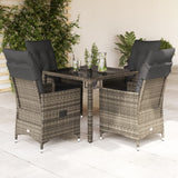 vidaXL 3-delige Bistroset met kussens poly rattan grijs