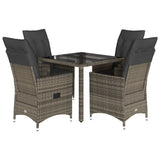 vidaXL 3-delige Bistroset met kussens poly rattan grijs