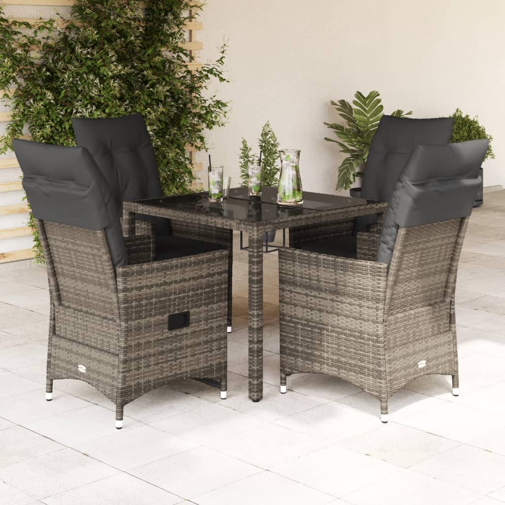 vidaXL 3-delige Bistroset met kussens poly rattan grijs