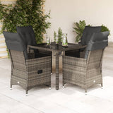 vidaXL 3-delige Bistroset met kussens poly rattan grijs