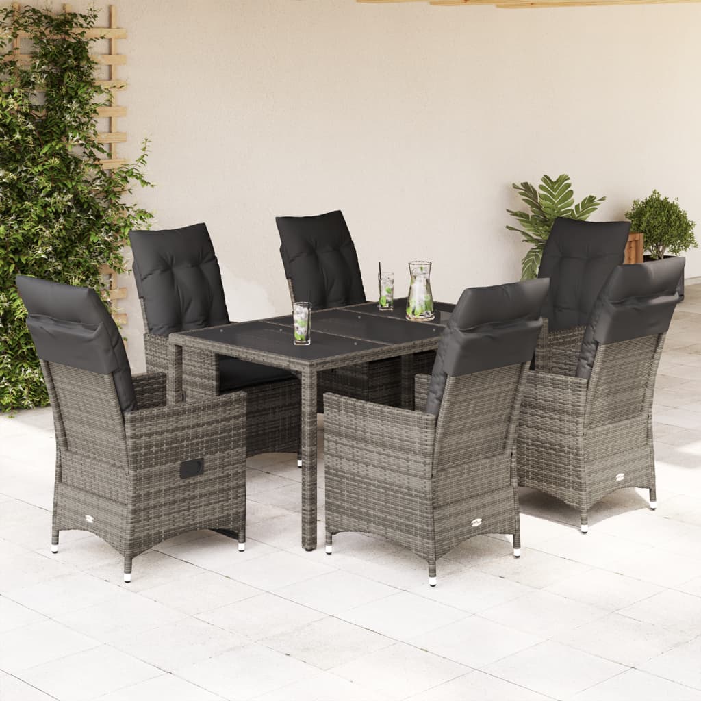 vidaXL 3-delige Bistroset met kussens poly rattan grijs
