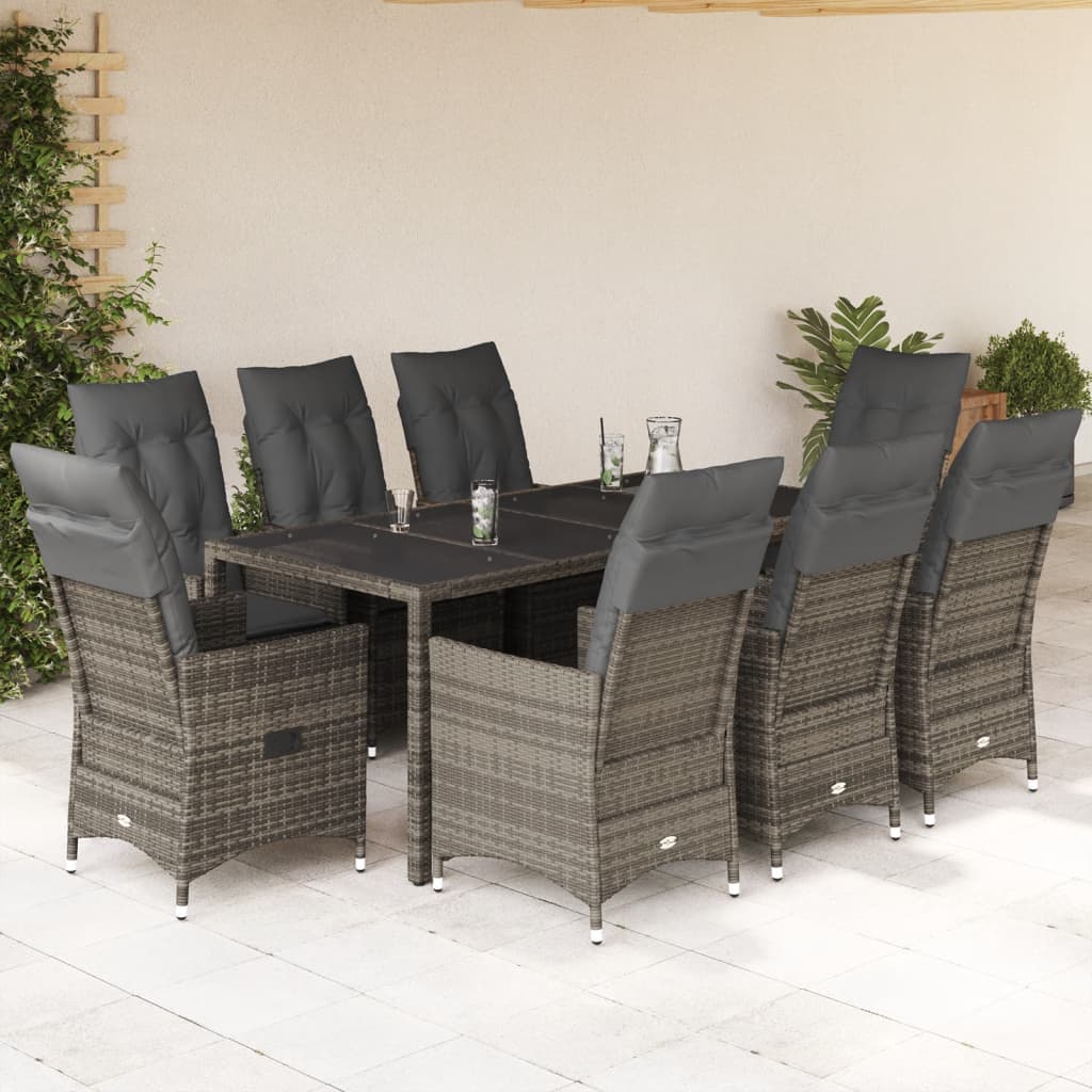 vidaXL 3-delige Bistroset met kussens poly rattan grijs