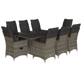 vidaXL 7-delige Tuinset met kussens poly rattan grijs
