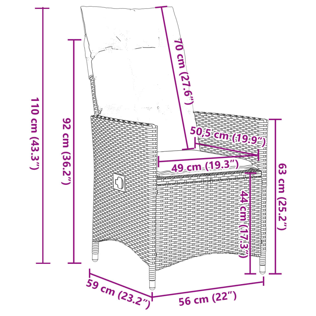 vidaXL 7-delige Tuinset met kussens poly rattan grijs