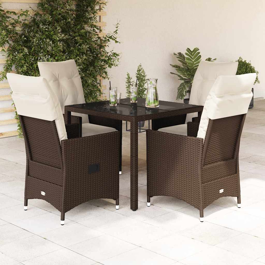 vidaXL 3-delige Bistroset met kussens poly rattan bruin