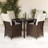 vidaXL 3-delige Bistroset met kussens poly rattan bruin