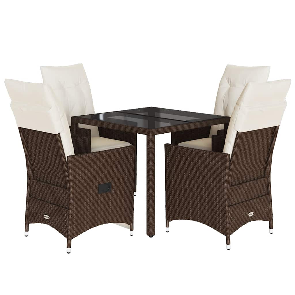 vidaXL 3-delige Bistroset met kussens poly rattan bruin