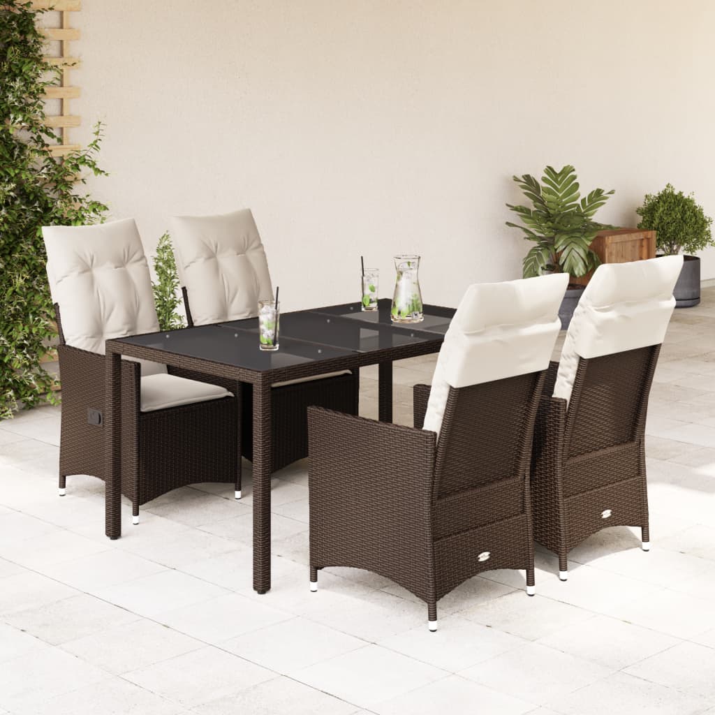 vidaXL 3-delige Bistroset met kussens poly rattan bruin