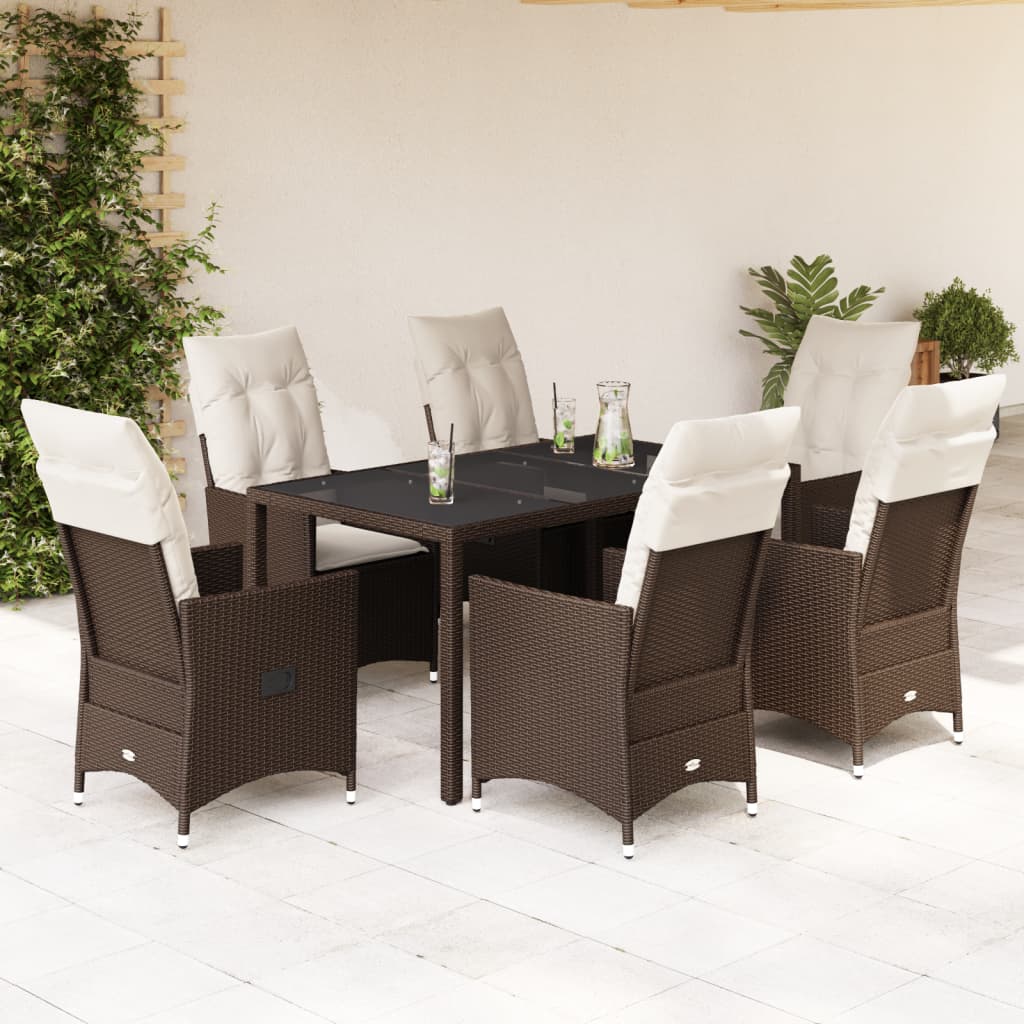 vidaXL 3-delige Bistroset met kussens poly rattan bruin