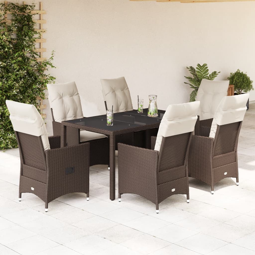 vidaXL 3-delige Bistroset met kussens poly rattan bruin
