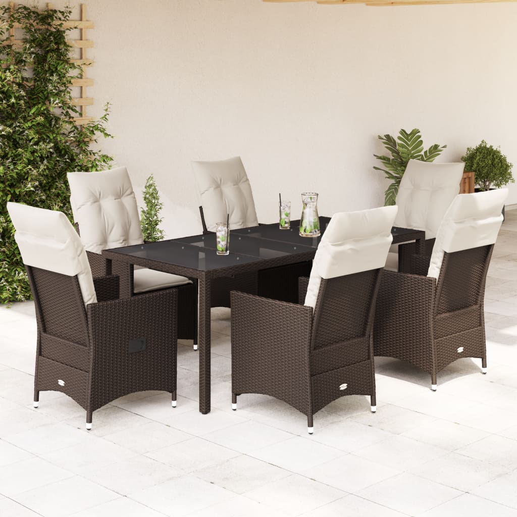 vidaXL 3-delige Bistroset met kussens poly rattan bruin