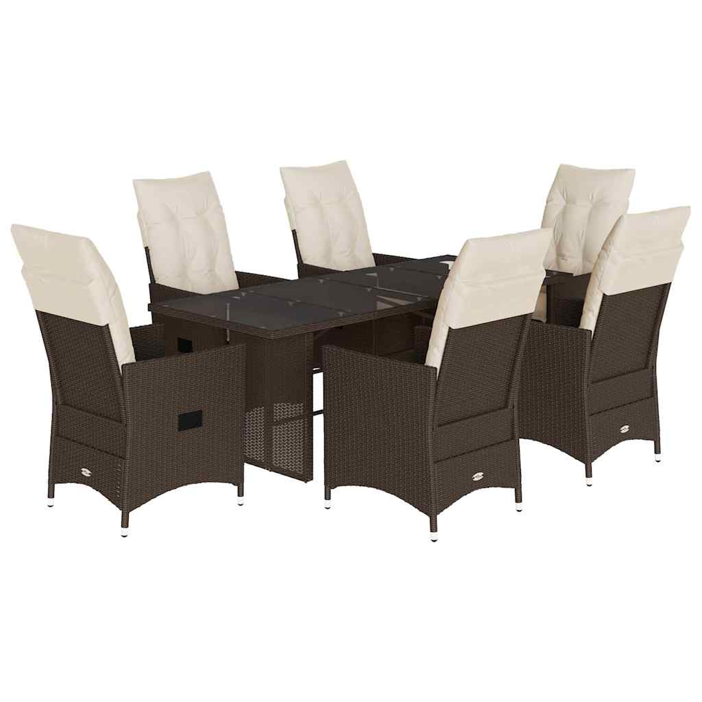 vidaXL 7-Piece Garden Dining Set with Cushions Poly Rattan Brown