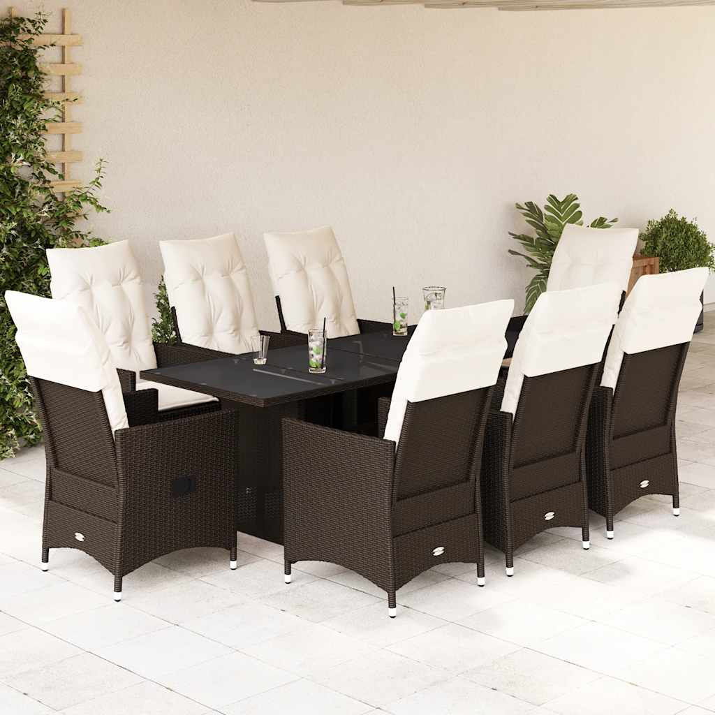 vidaXL 7-Piece Garden Dining Set with Cushions Poly Rattan Brown