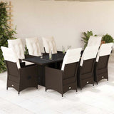 vidaXL 7-Piece Garden Dining Set with Cushions Poly Rattan Brown