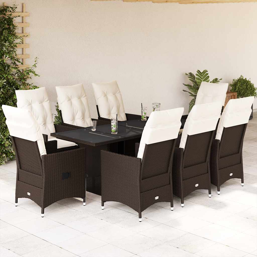 vidaXL 7-Piece Garden Dining Set with Cushions Poly Rattan Brown