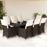 vidaXL 7-Piece Garden Dining Set with Cushions Poly Rattan Brown