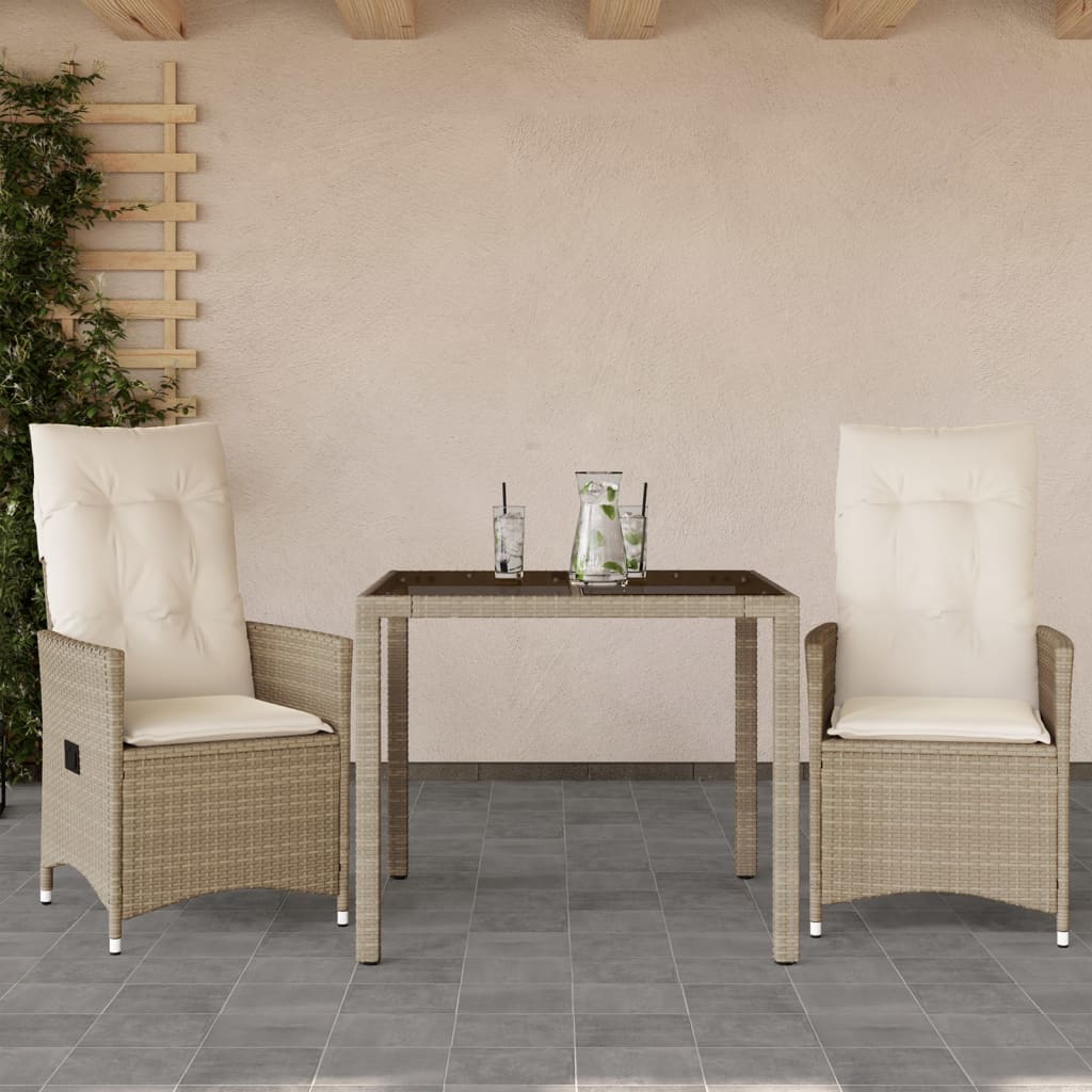 vidaXL 3-Piece Bistro Set with Cushions Poly Rattan Beige